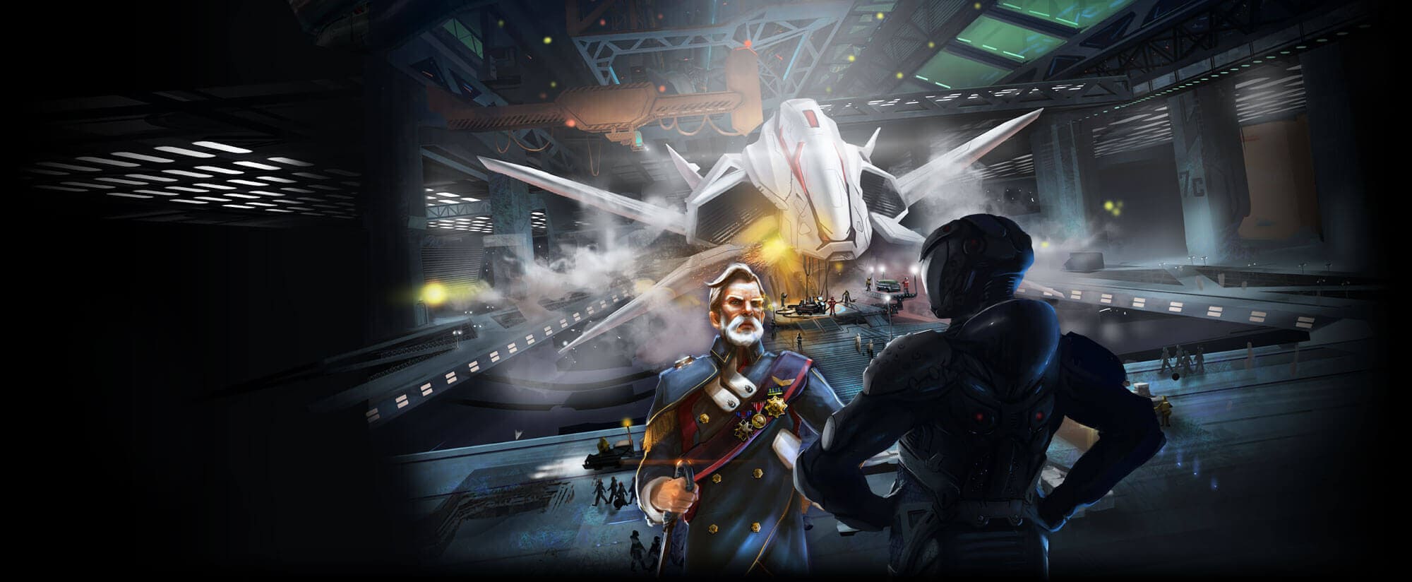 Banner ufficiale di DarkOrbit Reloaded con hangar spaziale