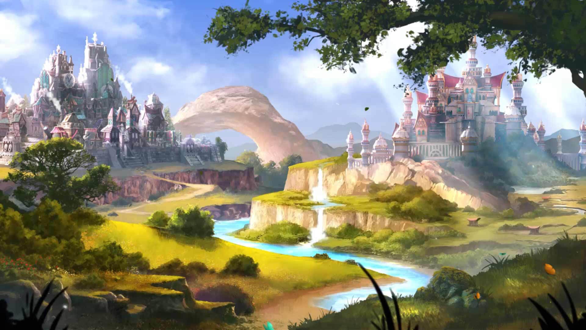 Scenario fantasy ufficiale di Elvenar con città magiche